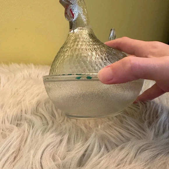 Vintage Indiana Glass Hen On Nest Clear Glass With Red Cone - Picture 2 of 6